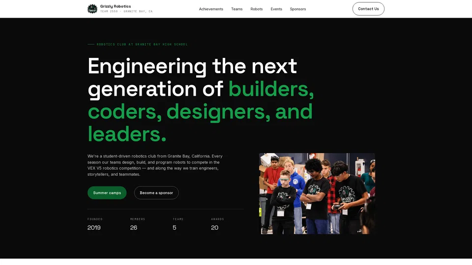 Homepage snapshot at launch