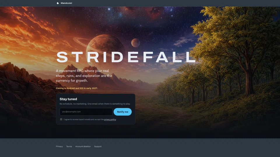 Homepage snapshot at launch