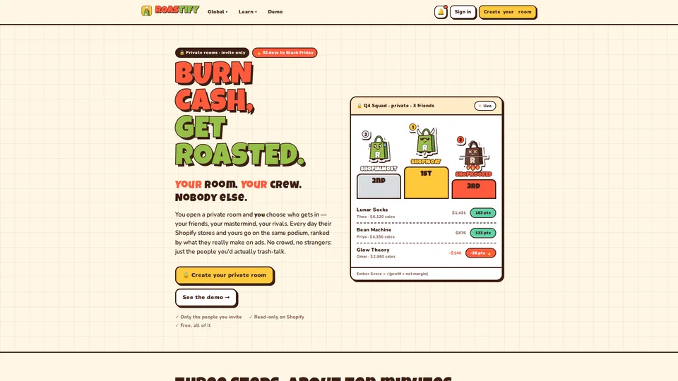 Homepage snapshot at launch