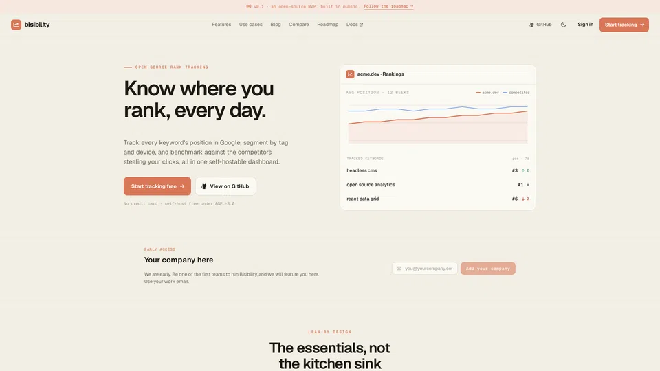Homepage snapshot at launch