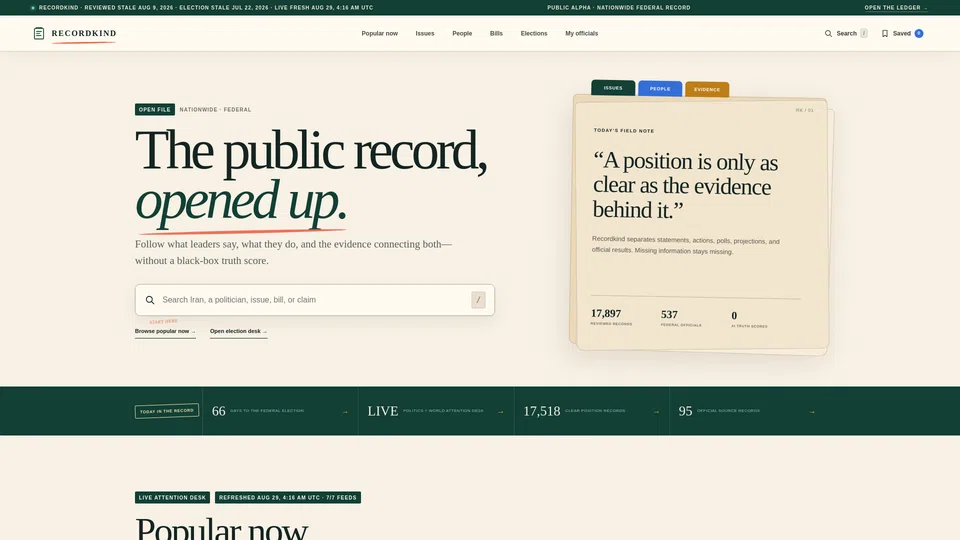 Homepage snapshot at launch