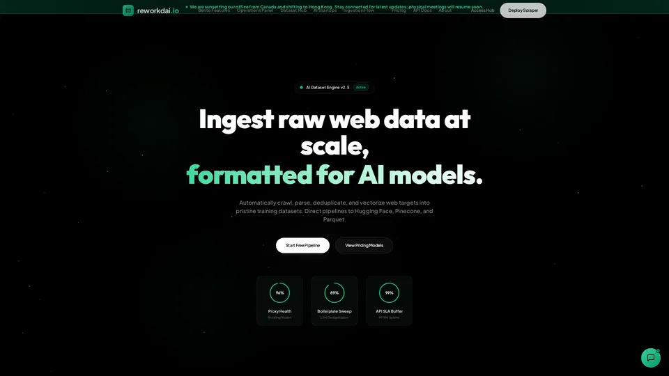 Homepage snapshot at launch