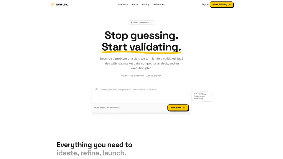 Homepage snapshot at launch