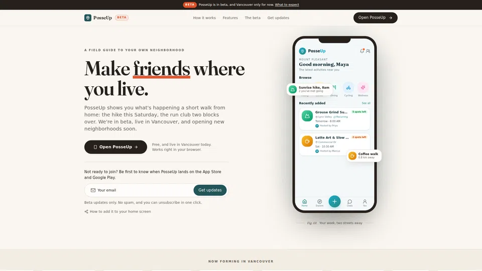 Homepage snapshot at launch