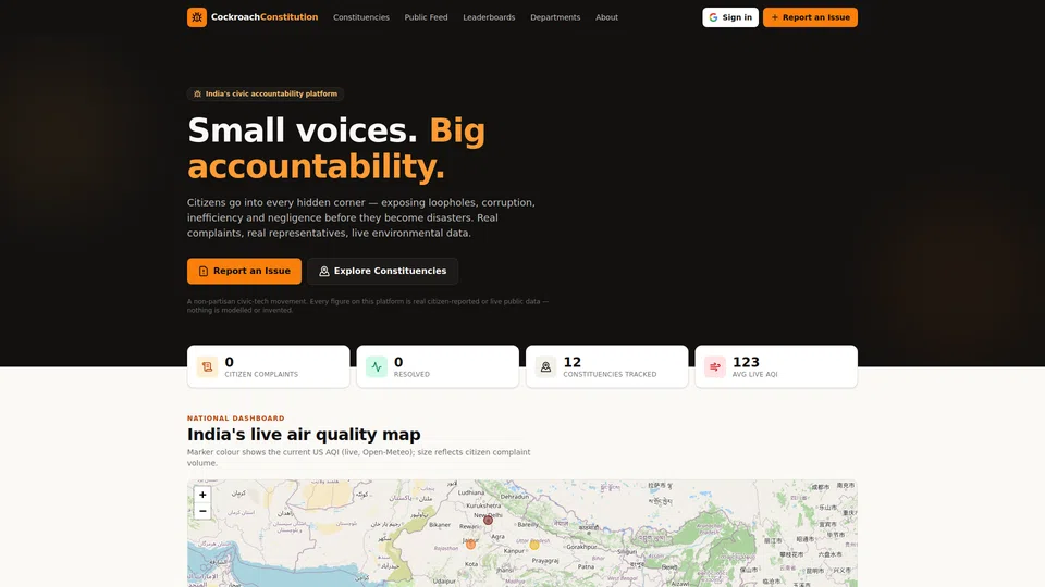 Homepage snapshot at launch
