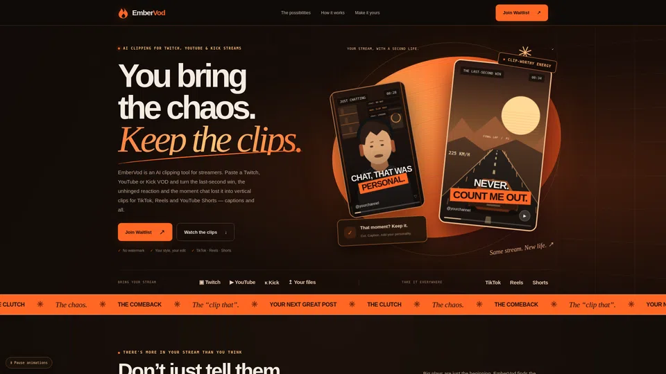 Homepage snapshot at launch