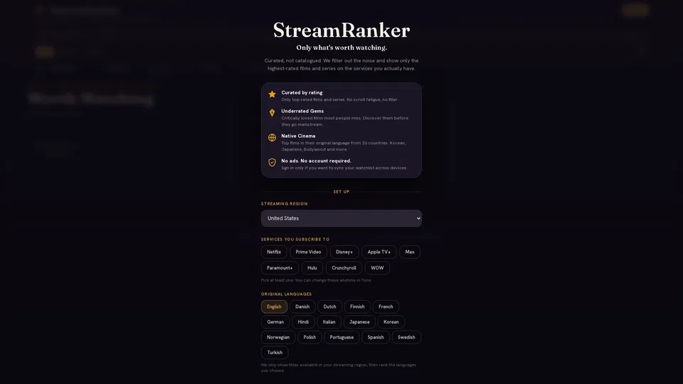 Homepage snapshot at launch
