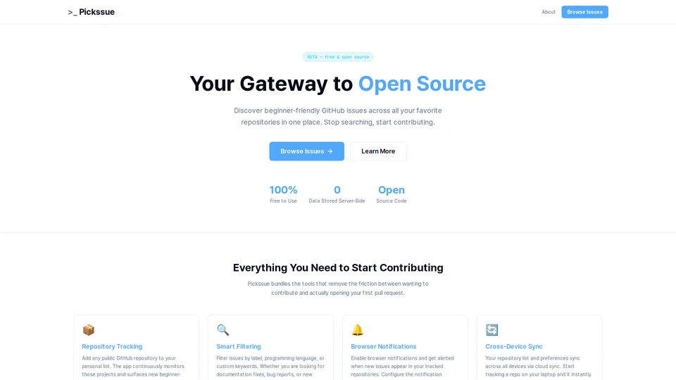 Homepage snapshot at launch