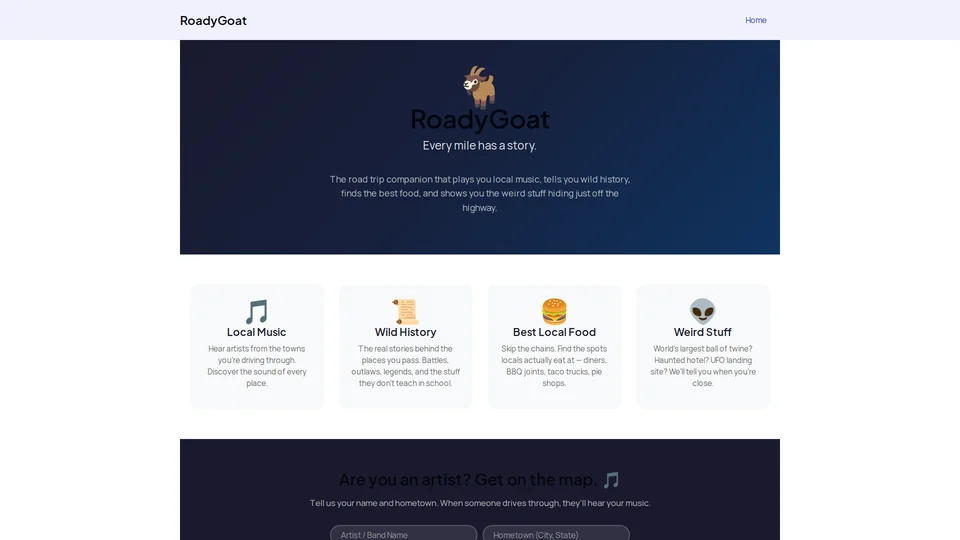 Homepage snapshot at launch