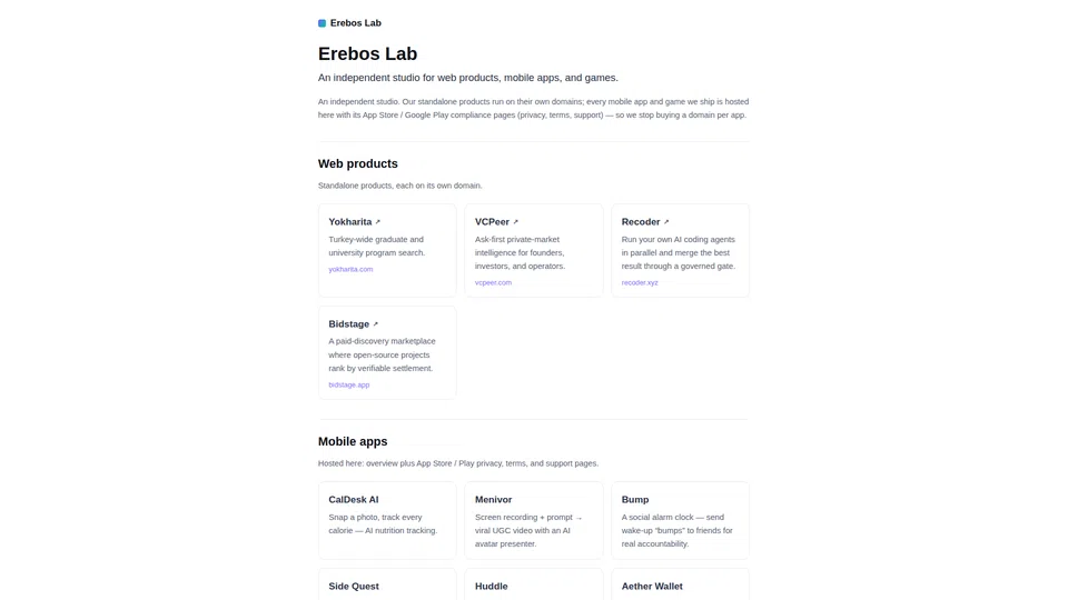 Homepage snapshot at launch