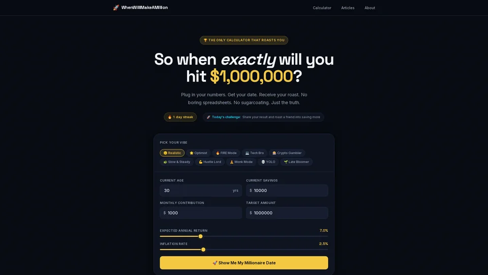 Homepage snapshot at launch