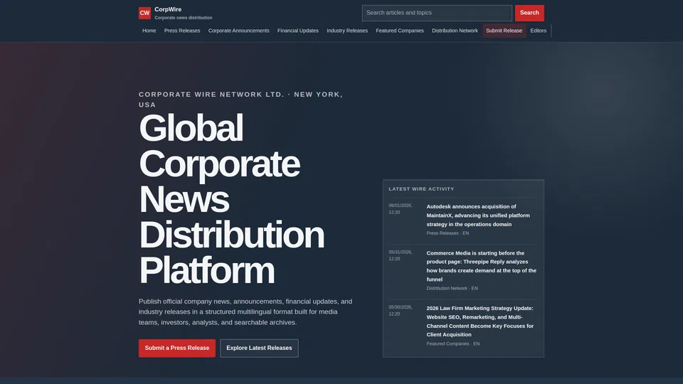 Homepage snapshot at launch