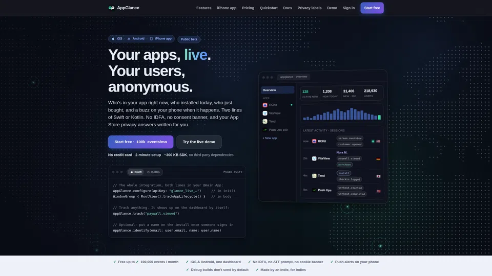 Homepage snapshot at launch