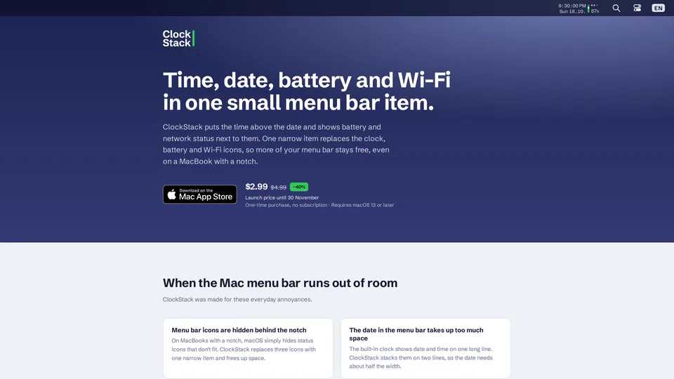Homepage snapshot at launch