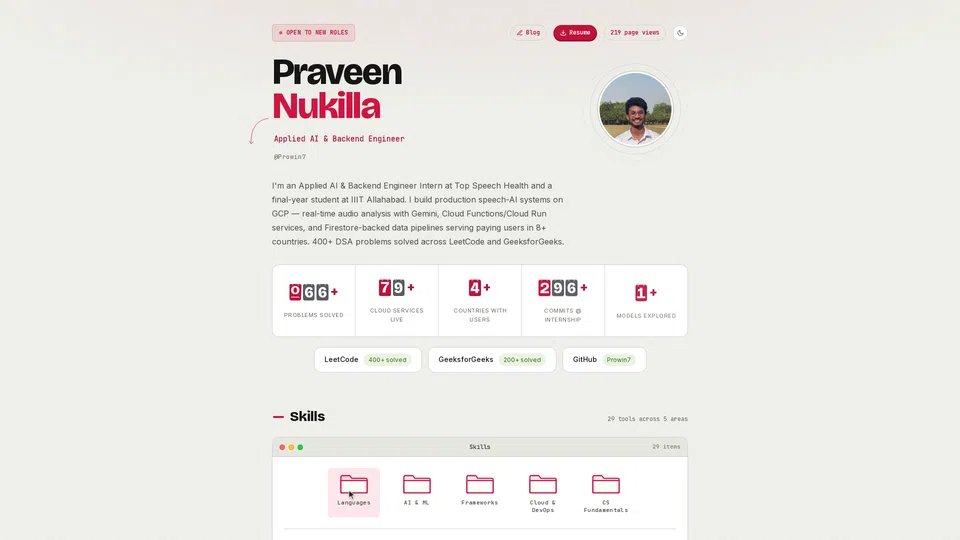 Homepage snapshot at launch