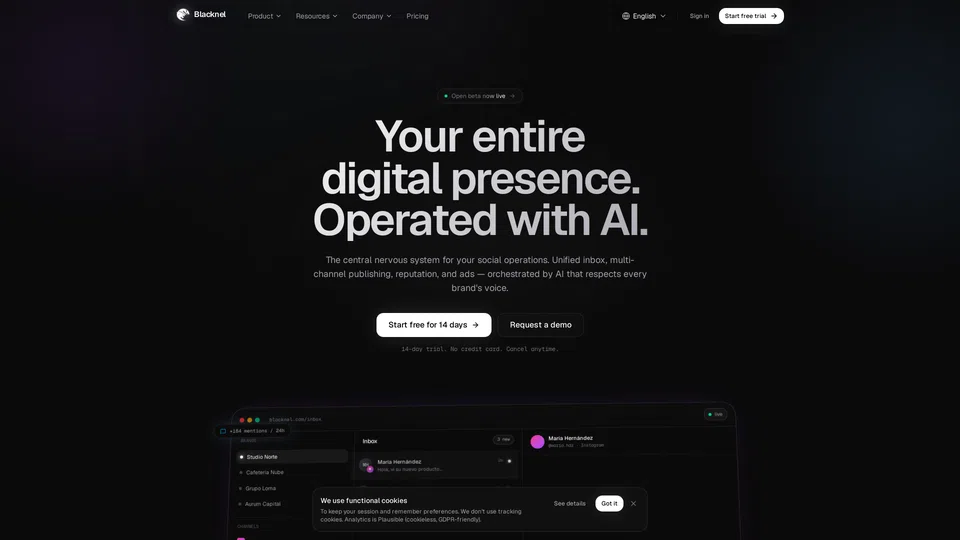 Homepage snapshot at launch