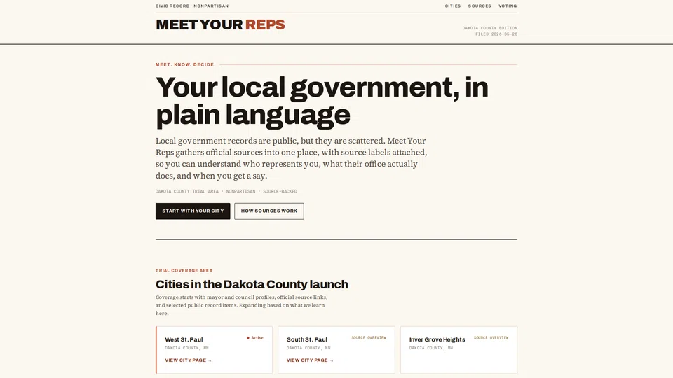 Homepage snapshot at launch