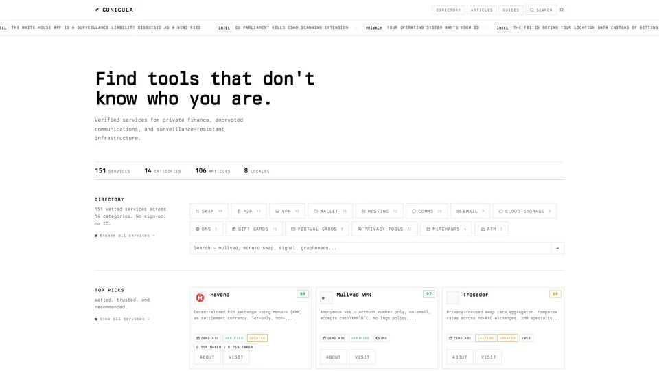 Homepage snapshot at launch