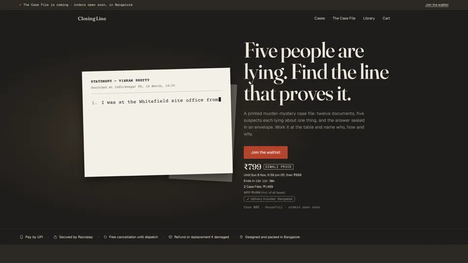 Homepage snapshot at launch
