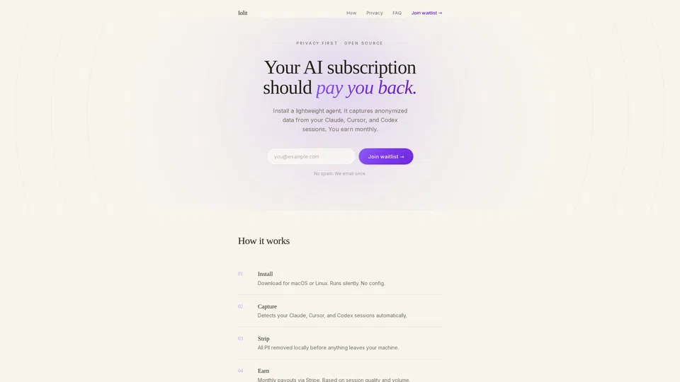 Homepage snapshot at launch