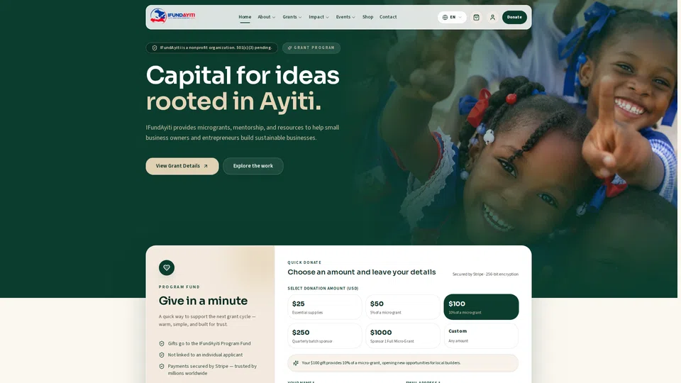 Homepage snapshot at launch
