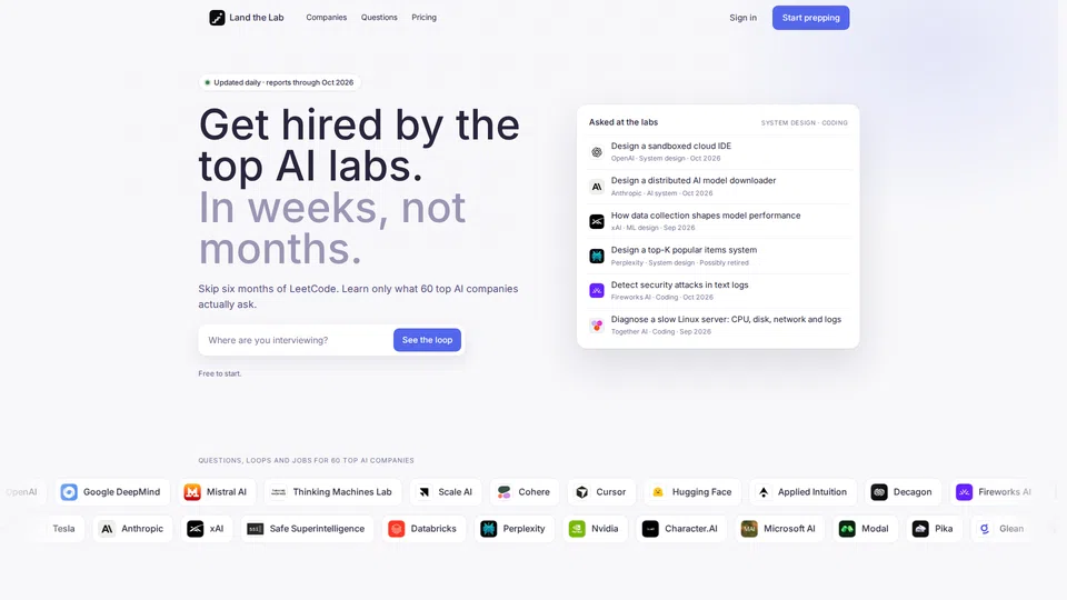 Homepage snapshot at launch