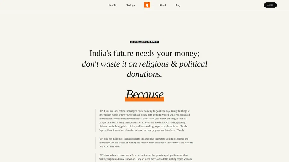 Homepage snapshot at launch