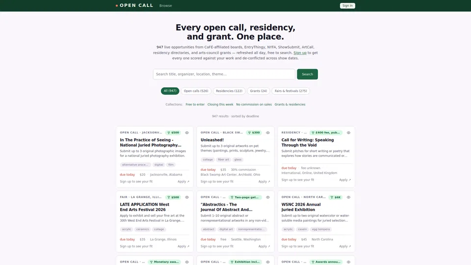 Homepage snapshot at launch