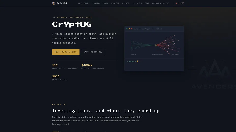 Homepage snapshot at launch