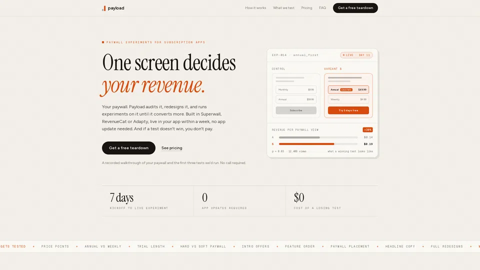 Homepage snapshot at launch