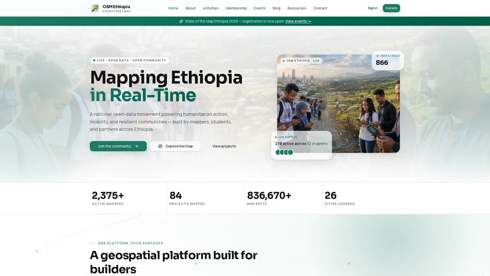Homepage snapshot at launch
