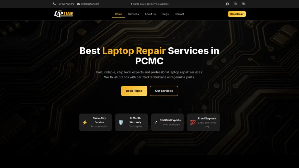 Homepage snapshot at launch
