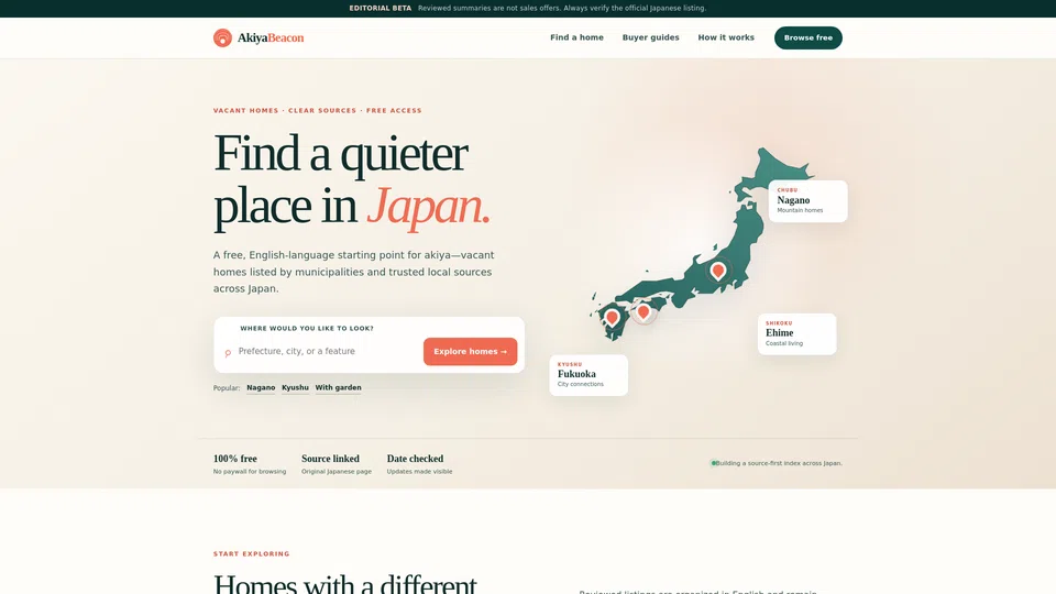 Homepage snapshot at launch