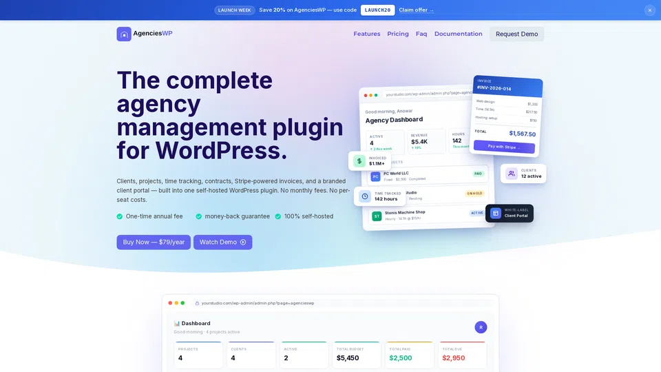 Homepage snapshot at launch