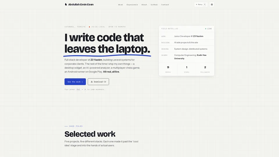 Homepage snapshot at launch