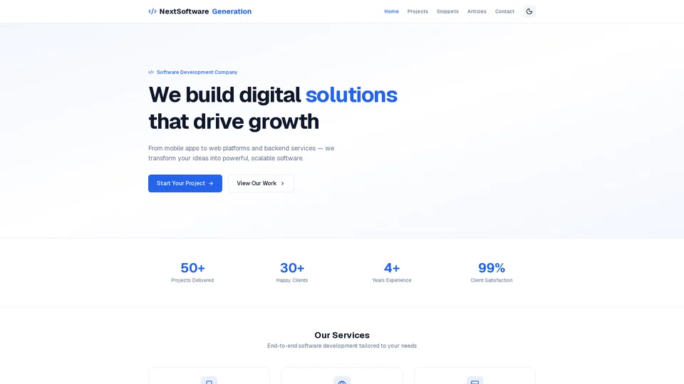 Homepage snapshot at launch
