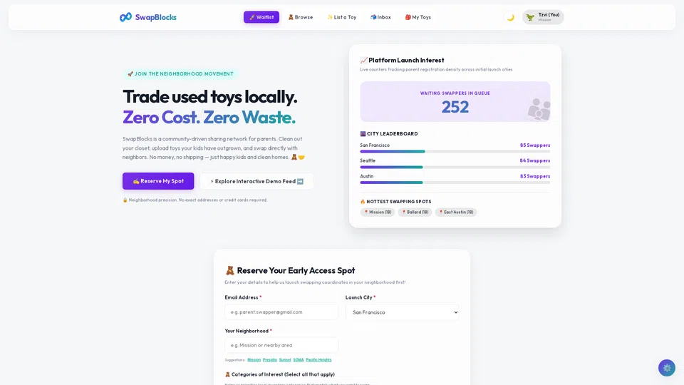 Homepage snapshot at launch