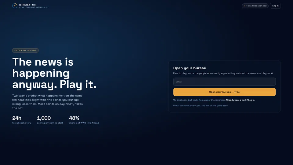 Homepage snapshot at launch