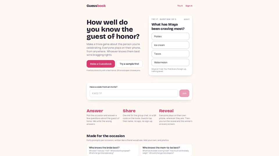 Homepage snapshot at launch