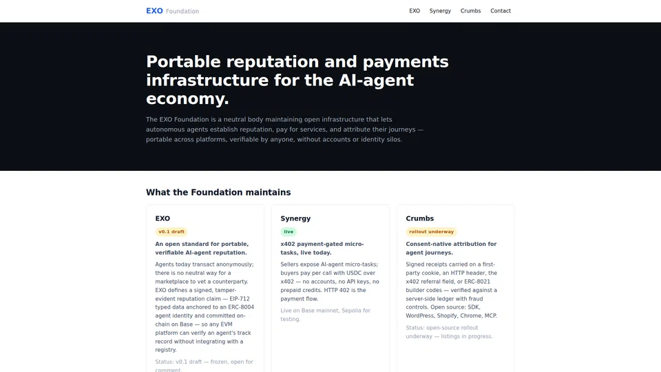 Homepage snapshot at launch