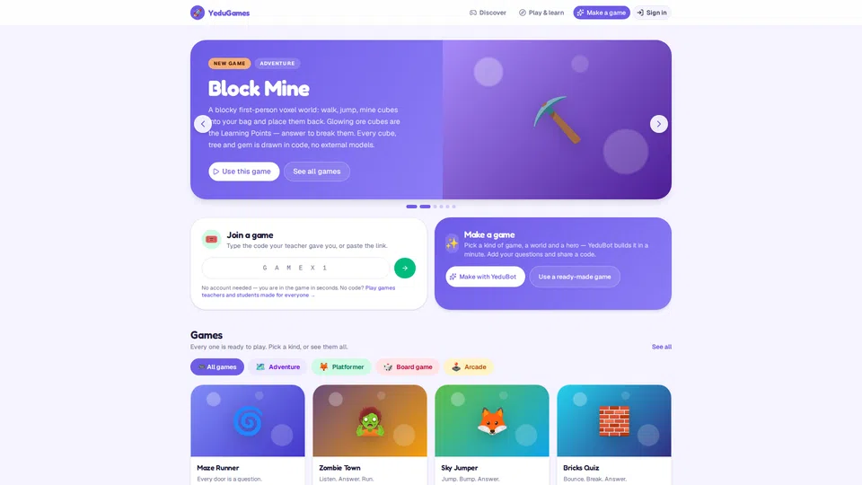 Homepage snapshot at launch