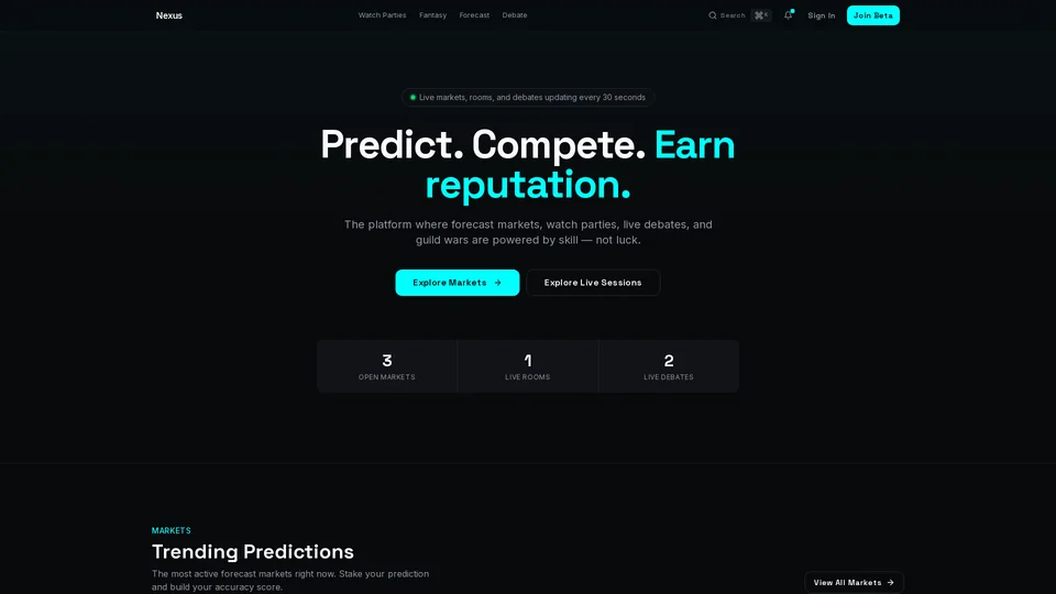 Homepage snapshot at launch