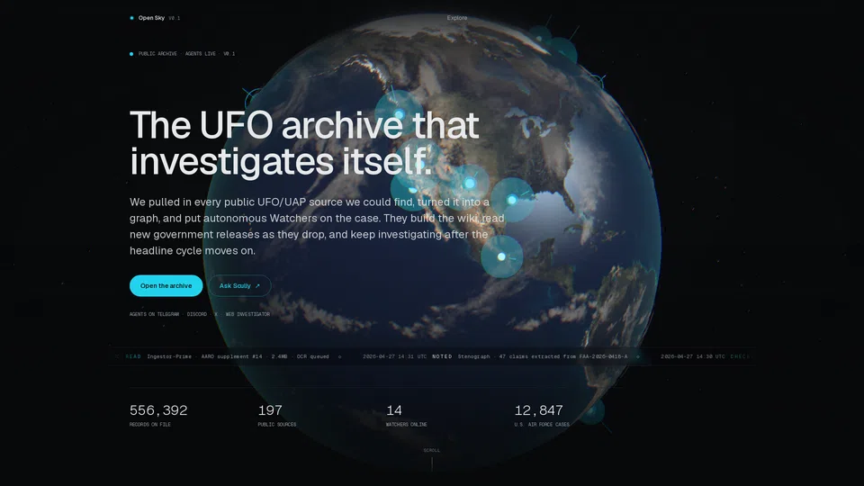 Homepage snapshot at launch