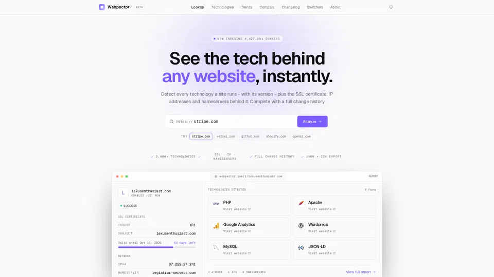 Homepage snapshot at launch