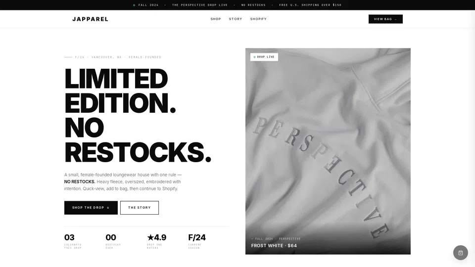 Homepage snapshot at launch
