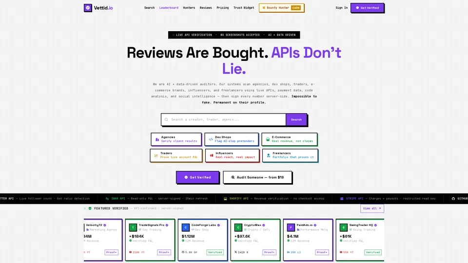 Homepage snapshot at launch