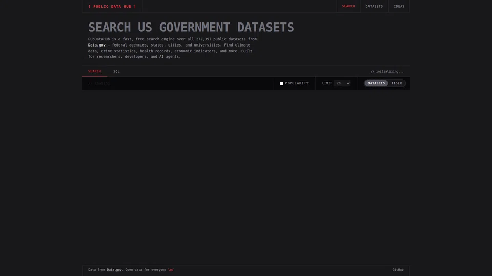 Homepage snapshot at launch
