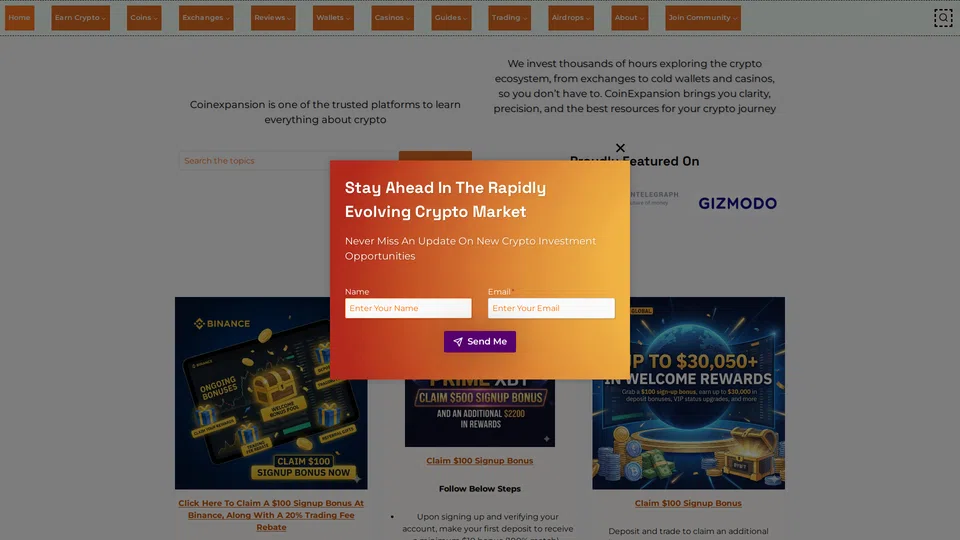 Homepage snapshot at launch