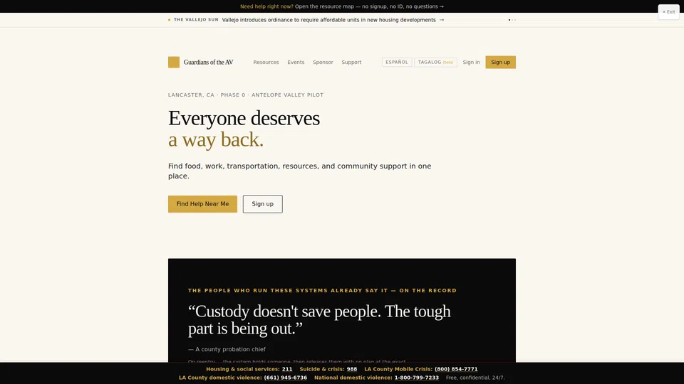 Homepage snapshot at launch