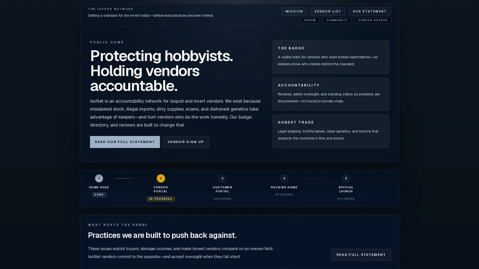 Homepage snapshot at launch